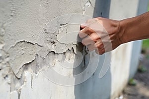 patching of concrete wall damages with cement mortar