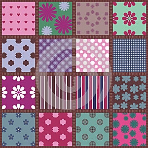 Patchwork background with different patterns illustration
