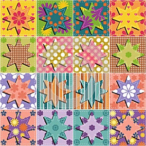 Patchwork background with different patterns illustration