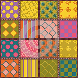 Patchwork background with different patterns illustration