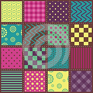 Patchwork background with different patterns illustration