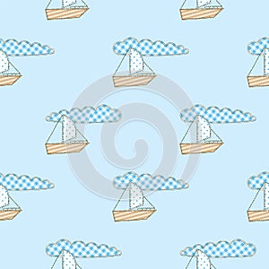 Patchwork Boat Seamless Pattern