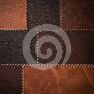 Patchwork Brown Leather Stitched Texture Background