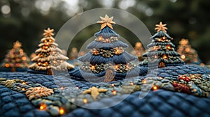 Patchwork Christmas tree, holiday warmth jeans fabric pattern symbol,