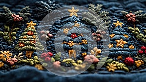 Patchwork Christmas tree, holiday warmth jeans fabric pattern symbol,