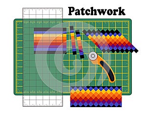 Patchwork, Cutting Mat, Quilters Ruler, Rotary Blade Cutter, Traditional Seminole Strip Piece Design Pattern