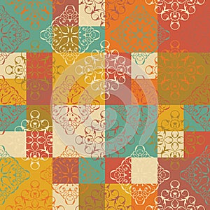 Patchwork design. Colorful square tiles with floral ornaments