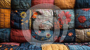 patchwork design, this patchwork print design features quilted fabric patches in various shapes and sizes, resulting in photo