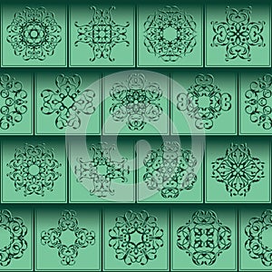 Patchwork design. Square tiles with floral ornaments