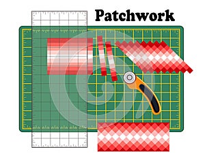 Patchwork DIY, Cutting Mat, Quilters Ruler, Rotary Blade Cutter, Traditional Strip Piece Design Pattern