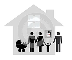 Patchwork family concept father pick up his child on the weekend pictogram