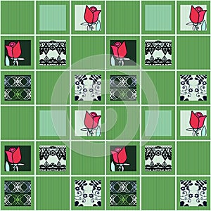 Patchwork floral roses pattern background with decorative