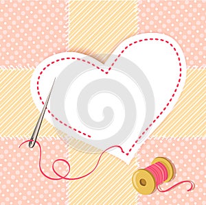 Patchwork heart with a needle thread