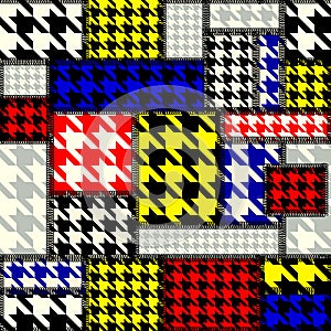 Patchwork with houndstooth pattern in retro style