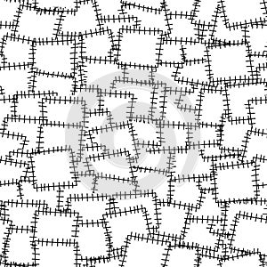Patchwork ornament. Sewing cloth patches seamless pattern. Vector illustration. Background in black and white