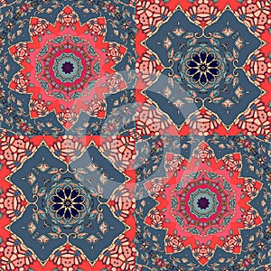 Patchwork pattern with beautiful mandala and geometric ornament.