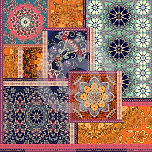 Patchwork pattern. Stylized flowers. Indian, arabic, moroccan motives. Ethnic print for fabric.