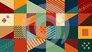 A patchwork quilt made up of different fabrics representing the diverse identities stitched together as one.. Vector photo