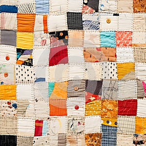 Colorful Patchwork Quilt With Buttons And Squares - Creased Crinkled Wrinkled Style photo