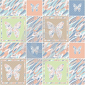 Patchwork retro polka dot floral texture pattern background