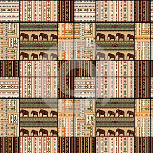 Patchwork seamless african pattern texture background with elephants