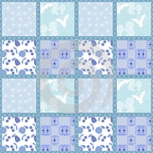 Patchwork seamless floral butterflies pattern texture background
