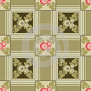 Patchwork seamless green floral pattern background
