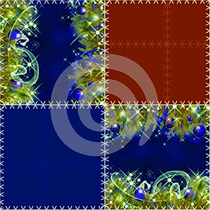 Patchwork seamless pattern with christmas tree and balls background