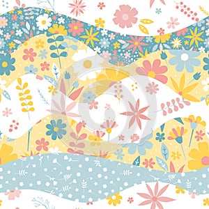 Patchwork seamless pattern with floral ornaments in pastel colors. Print for fabric and home textile