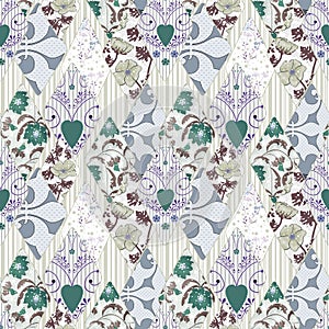 Patchwork seamless retro floral pattern