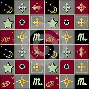 Patchwork seamless retro geometric pattern background