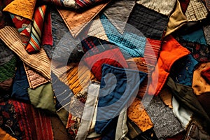 A patchwork of various fabric patterns in a rustic style, AI generated