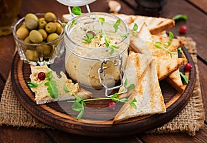 Pate Chicken - rillette, toast, olives and herbs