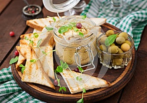 Pate Chicken - rillette, toast, olives and herbs