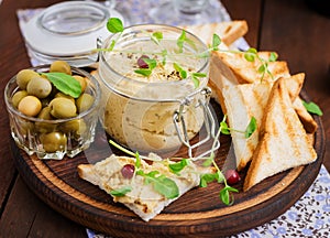Pate Chicken - rillette, toast, olives and herbs
