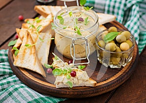 Pate Chicken - rillette, toast, olives and herbs