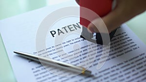 Patent document rejected, hand stamping seal on official paper, copyright law