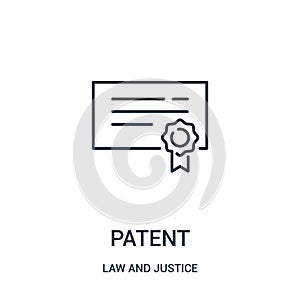 patent icon vector from law and justice collection. Thin line patent outline icon vector illustration. Linear symbol for use on