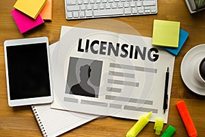 Patent License agreement LICENSING business man hand working o