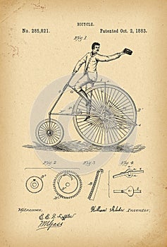 1883 Patent Velocipede Bicycle history invention photo