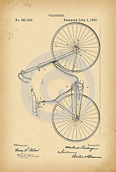 1890 Patent Velocipede Bicycle history invention photo