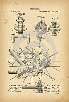 1893 Patent Velocipede Bicycle history invention photo