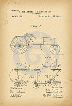 1889 Patent Velocipede Bicycle invention photo