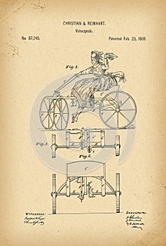 1869 Patent Velocipede Bicycle history invention photo