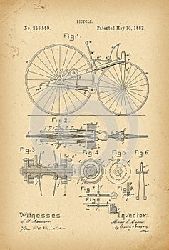 1882 Patent Velocipede Bicycle history invention photo