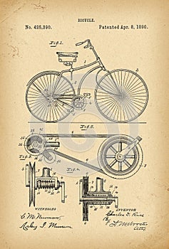 1890 Patent Velocipede Bicycle history invention photo