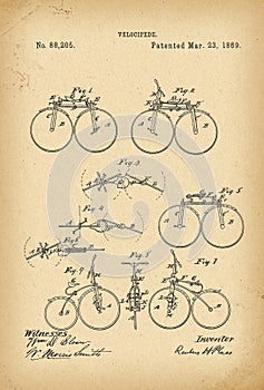 1869 Patent Velocipede Bicycle history invention photo