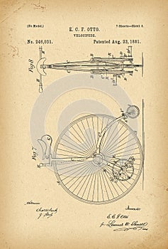 1881 Patent Velocipede Bicycle invention photo