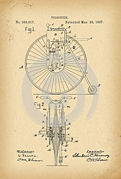 1887 Patent Velocipede Bicycle Unicycle history invention