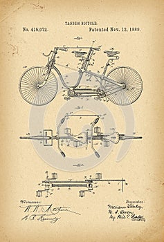 1889 Patent Velocipede Tandem Bicycle archival history invention